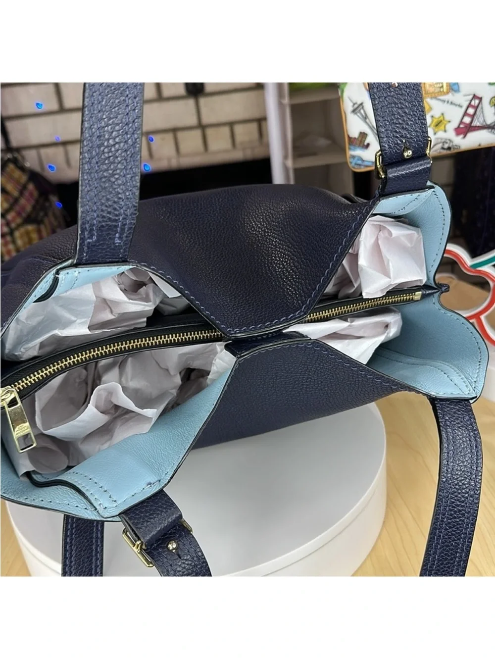 Marc Jacobs Director Bag Navy Blue Pebbled Leather Gold Hardware Tote - CE038